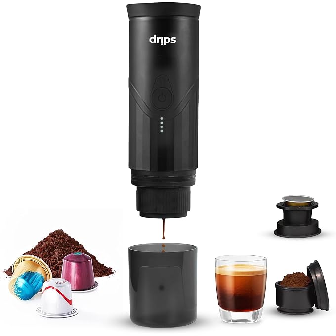 Portable Electric Espresso Machine with 3-4 Minute Self-Heating, 20 Bar Mini Coffee Maker Compatible with NS Capsule & Ground Coffee for Camping, Travel, Hiking, Office (Matte Black) - Image 1