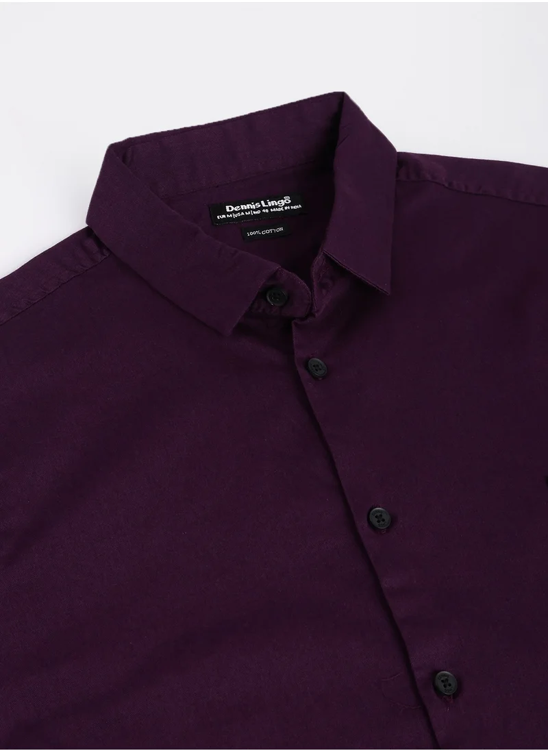 دينيس لينغو Purple Slim Fit Casual Spread Shirt - 100% Cotton