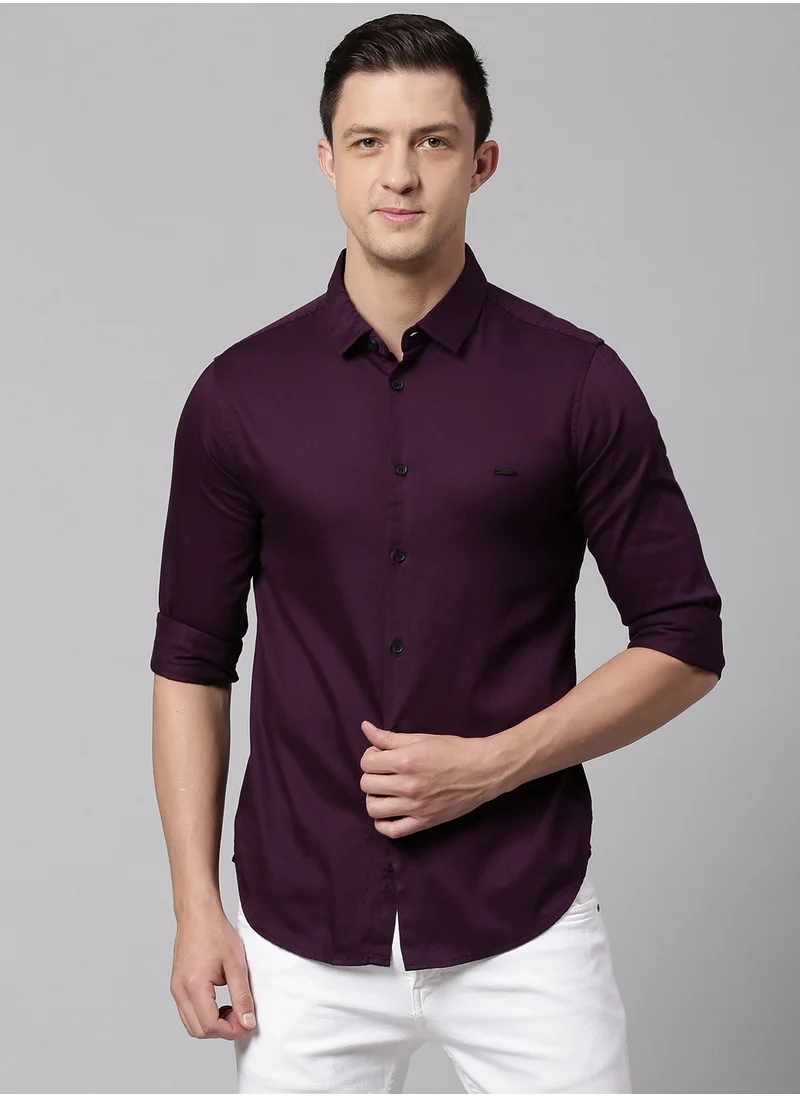 دينيس لينغو Purple Slim Fit Casual Spread Shirt - 100% Cotton