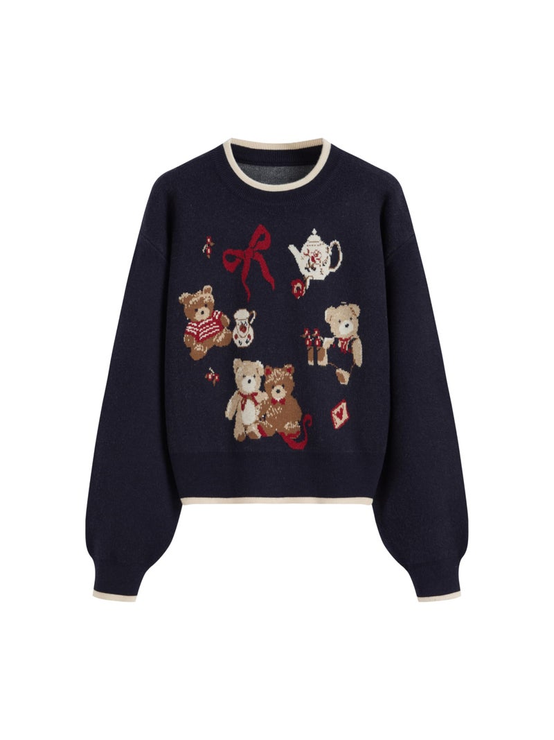 CIDER Women's Fall Sweaters Cropped Long Sleeve Cute Sweaters Bear Graphic Crewneck Soft Knit Casual Pullover - Image 1