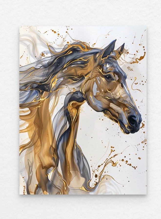 Art Decor Water Color Ink Style Horse Art with Gold and Black Accents with Matboard Framed Fine Art Wall Décor for Living Room Bedroom Dining Room Office Gifting - Image 1