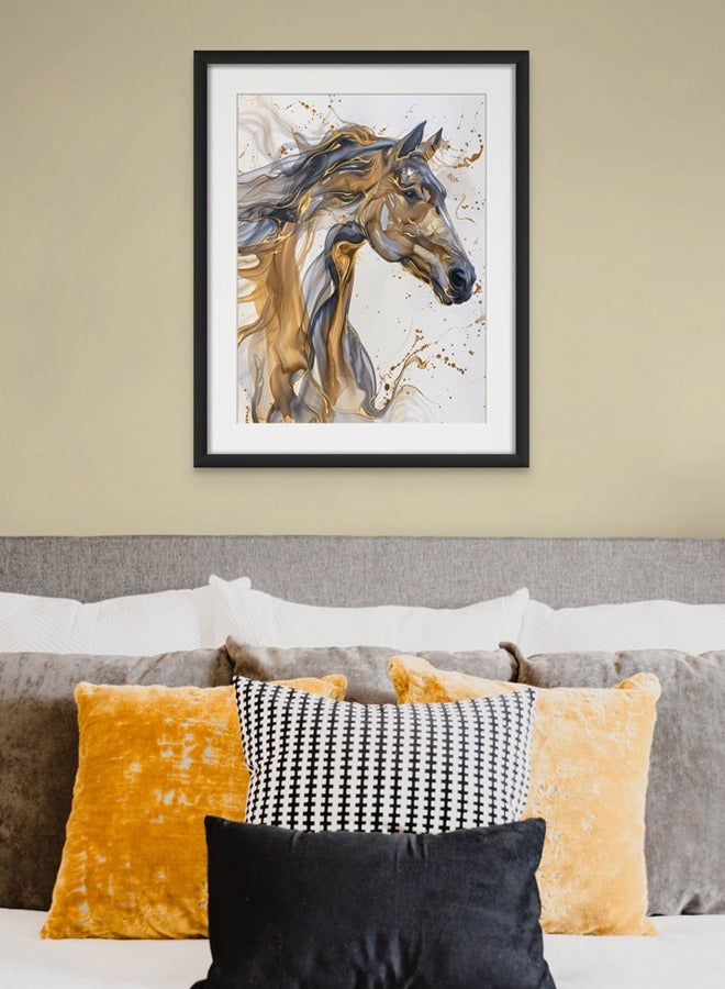 Art Decor Water Color Ink Style Horse Art with Gold and Black Accents with Matboard Framed Fine Art Wall Décor for Living Room Bedroom Dining Room Office Gifting - Image 3