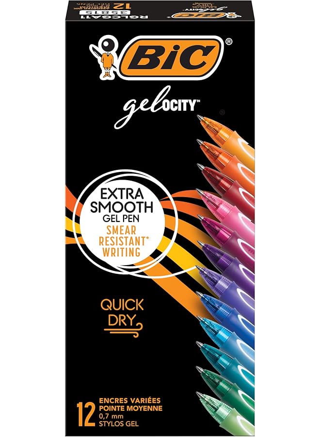 بيك أقلام جل جل أوسيتي سريعة الجفاف بألوان متنوعة، قد تختلف الألوان بنقطة متوسطة 0.7 مم، عبوة من 12 قلم جل قابل للسحب مع قبضة كاملة مريحة Rglcga11 Ast - Image 1