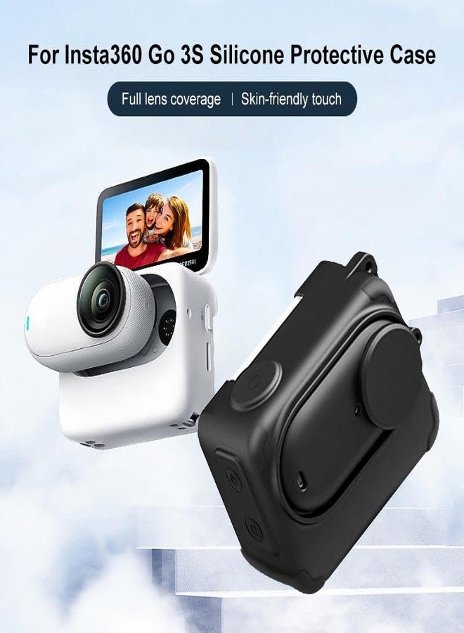 Stoyobe® for Insta360 GO 3S, Camera Charging Box Silicone Cover with Lens Cap & Wrist Strap, Anti-Scratch Protective Case Skin with Action Strap for Action Camera (Black) - Image 2