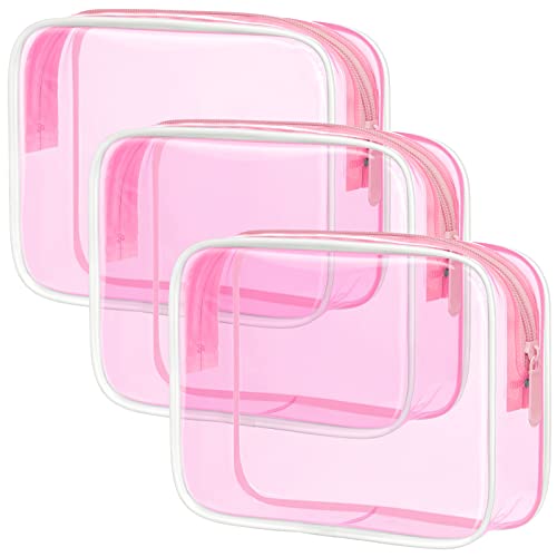 PACKISM Clear Makeup Bags  3 Pack Tsa Approved Toiletry Bag with Zipper Waterresistant Clear Cosmetic Bags Fit Travel Essentials Carryon Travel Toiletry Bag Fluorescent Pink