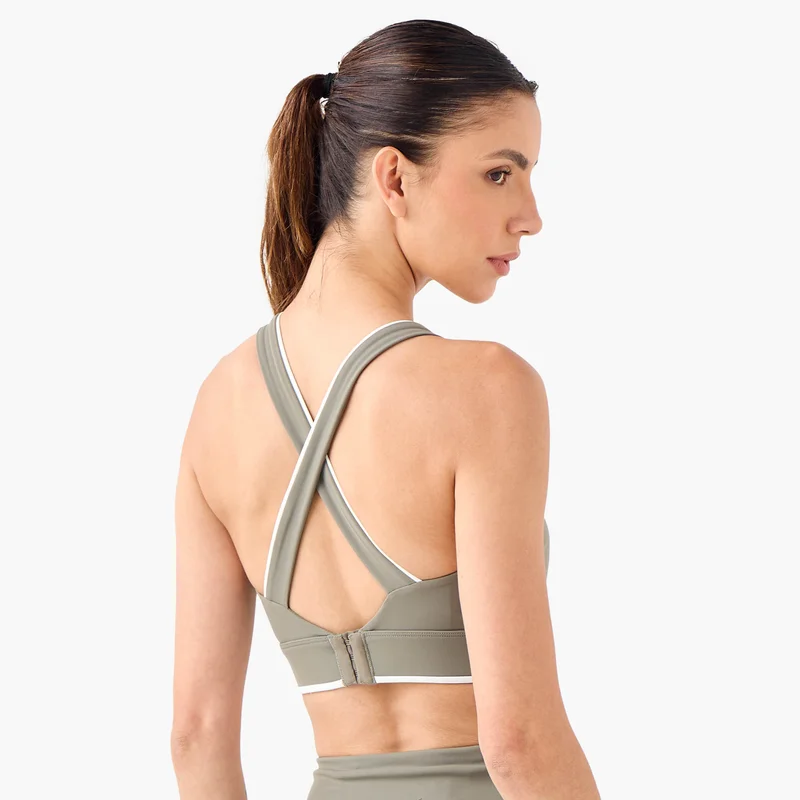 ADOT by Splash Contrast Piping Detail Sports Bra with Cross Back Strap