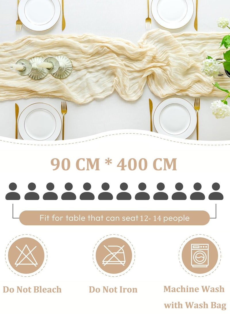 Cheesecloth Table Runner, 90 x 400 cm Gauze Table Decor, Boho Translucent Tablecloth for Wedding Reception Bridal Shower Party Decoration Table Centerpiece  - Image 3