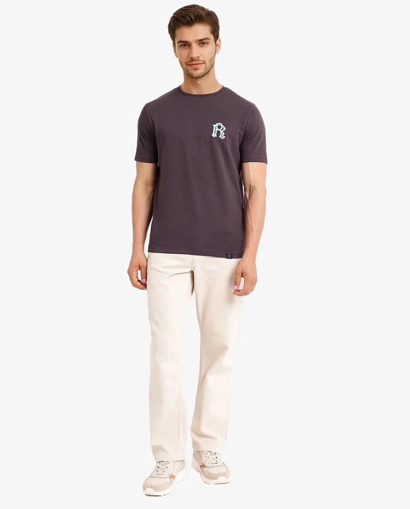 Rare Rabbit Rare Rabbit Men Lex Dark Grey Cotton Polyester Fabric Short Sleeve Crew Neck Oversized Fit Embroidery Logo T-Shirt