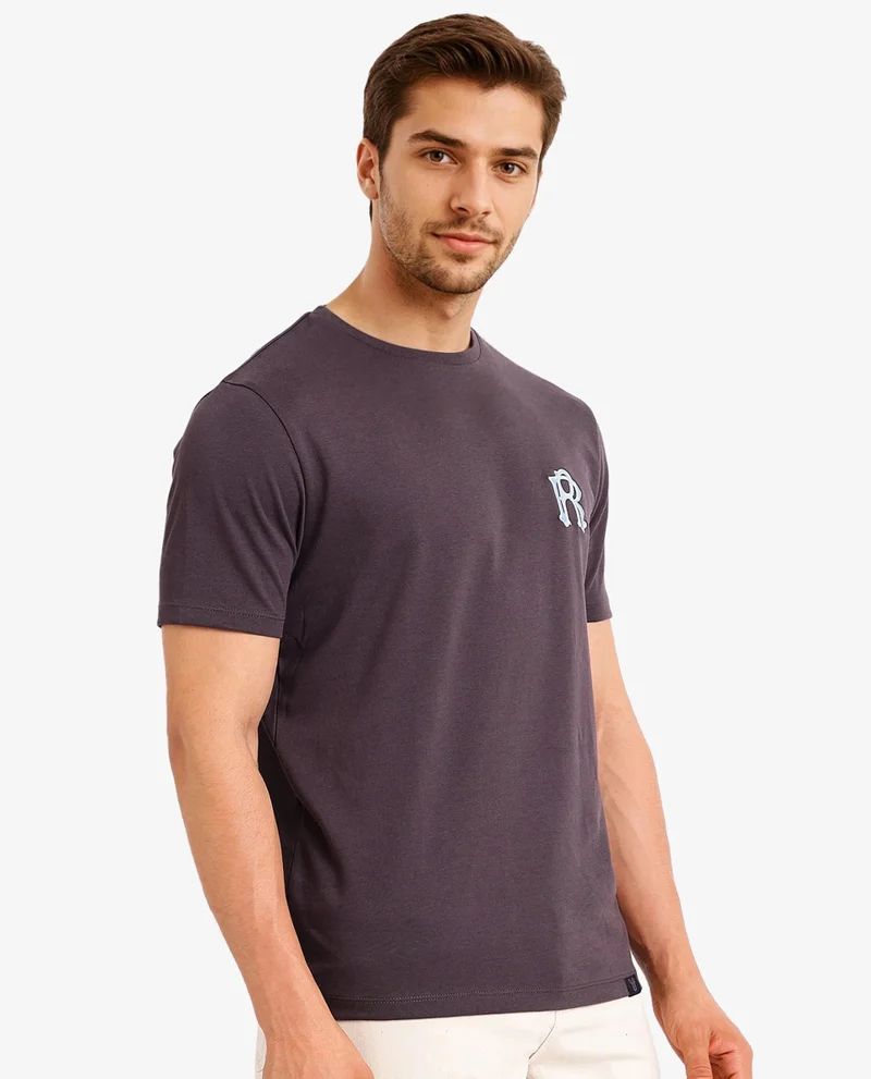 Rare Rabbit Rare Rabbit Men Lex Dark Grey Cotton Polyester Fabric Short Sleeve Crew Neck Oversized Fit Embroidery Logo T-Shirt