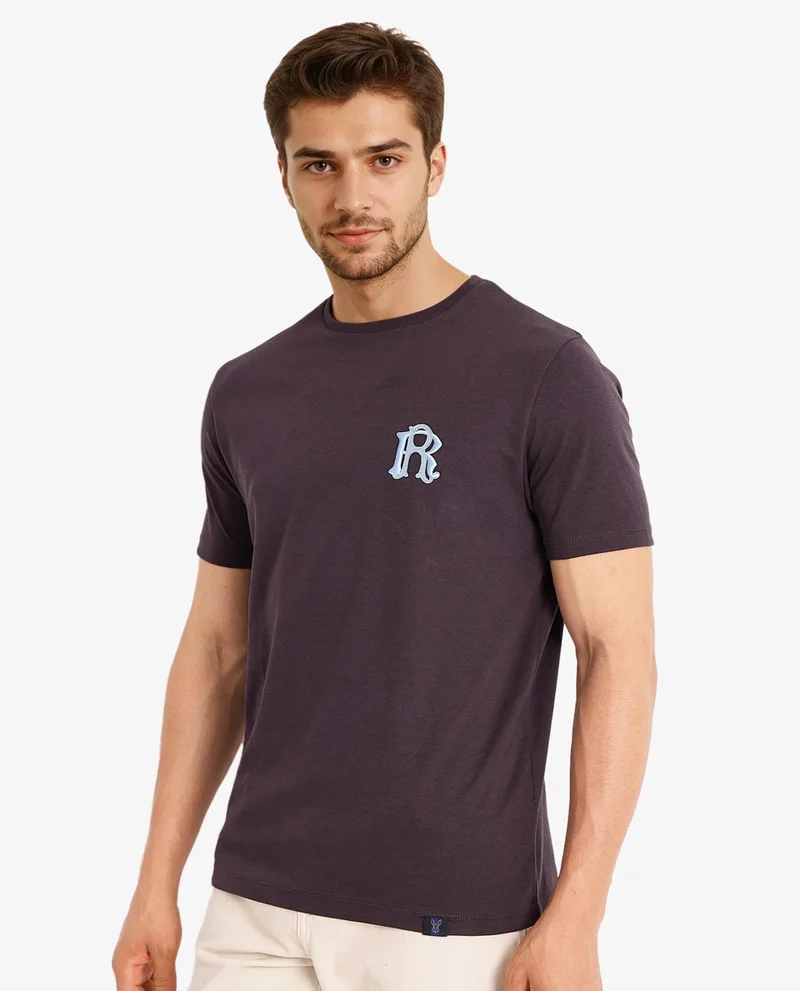 Rare Rabbit Rare Rabbit Men Lex Dark Grey Cotton Polyester Fabric Short Sleeve Crew Neck Oversized Fit Embroidery Logo T-Shirt