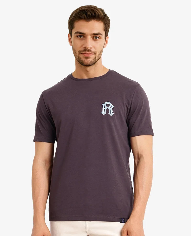 Rare Rabbit Rare Rabbit Men Lex Dark Grey Cotton Polyester Fabric Short Sleeve Crew Neck Oversized Fit Embroidery Logo T-Shirt