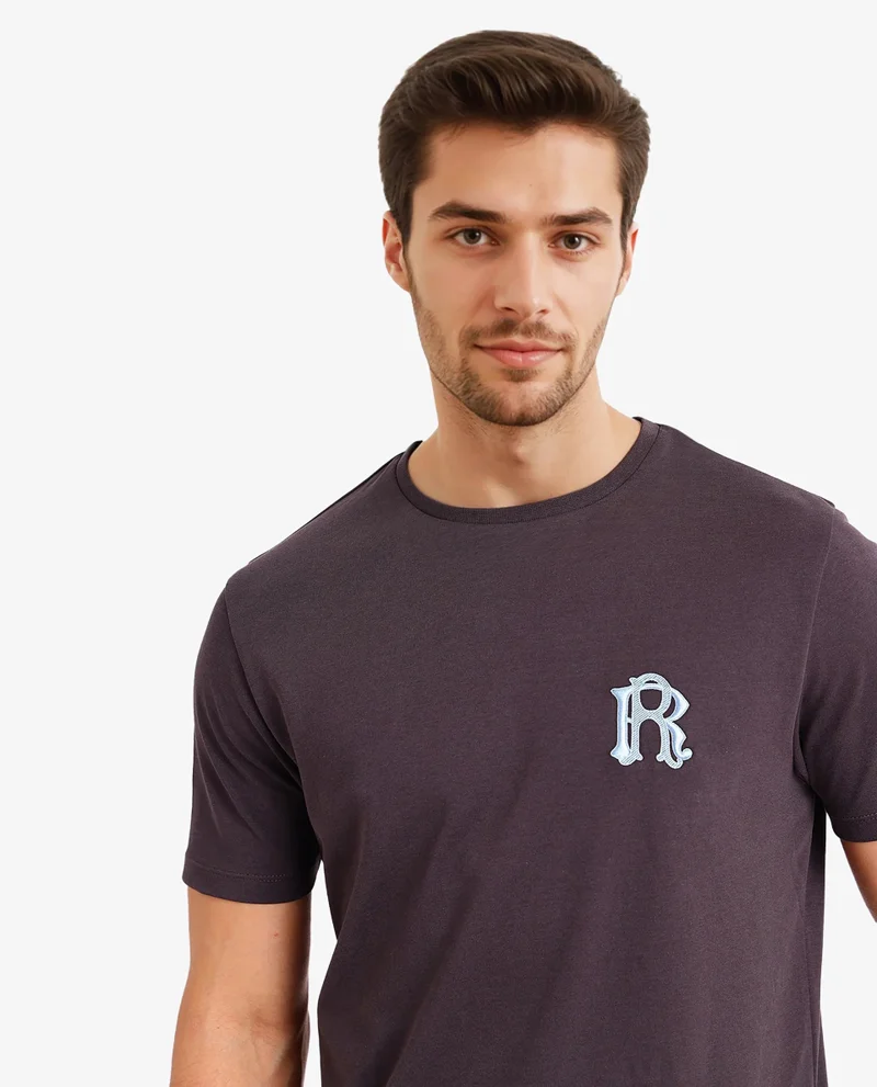 Rare Rabbit Rare Rabbit Men Lex Dark Grey Cotton Polyester Fabric Short Sleeve Crew Neck Oversized Fit Embroidery Logo T-Shirt