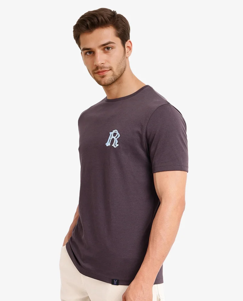 Rare Rabbit Rare Rabbit Men Lex Dark Grey Cotton Polyester Fabric Short Sleeve Crew Neck Oversized Fit Embroidery Logo T-Shirt