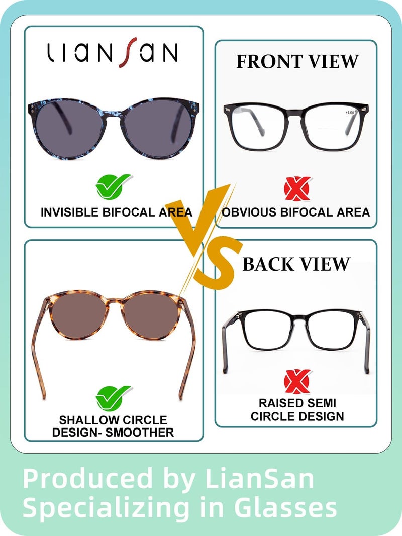 LianSan 2Packs Progressive Multifocus Sunglasses for Women - Ladies Multifocal Sun Readers Reading Glasses with UV Protection(Tortoise+Blue P,+2.5x) - Image 5