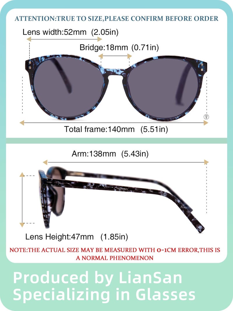 LianSan 2Packs Progressive Multifocus Sunglasses for Women - Ladies Multifocal Sun Readers Reading Glasses with UV Protection(Tortoise+Blue P,+2.5x) - Image 4