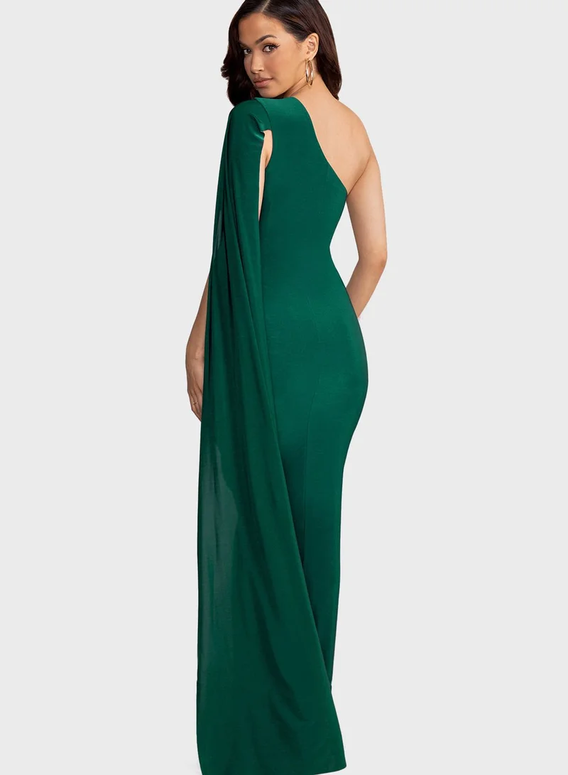 Club L London One Shoulder Flared Sleeve Side Slit Dress