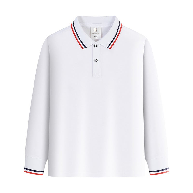 New Mercerized Siro Spinning Children'S Long-Sleeved T-Shirt Printed Logo Primary School Student Activity Clothes Performance Long-Sleeved Cultural Shirt - Image 1