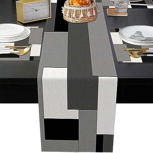 ArtSocket Geometric Table Runner and Placemats Set of 6, White Black Grey Abstract Painting Art Dining Decor for Daily Use(1 Table Runner 72 inches Long and 6 Placemats) - Image 5