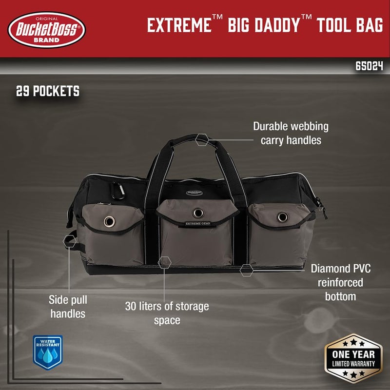 Bucket Boss Extreme Big Daddy Tool Bag in Grey, 65024, Black|Black and gray - Image 2