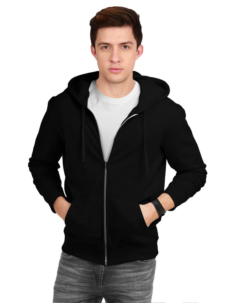 fanideaz Cotton Hooded Sweatshirt with Zip for Mens_Black_M - Image 1