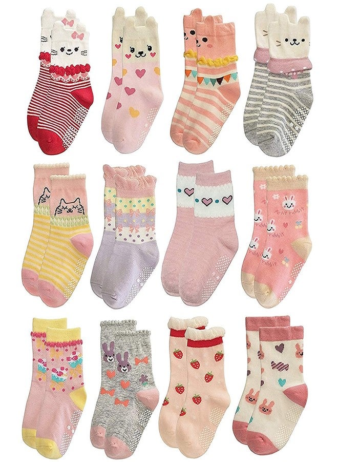 Kidbee Cotton Girls Socks for Babies to Toddlers Anti Skid Ankle Length Socks (3-4 Years, 3 Pairs), Assorted - Image 1