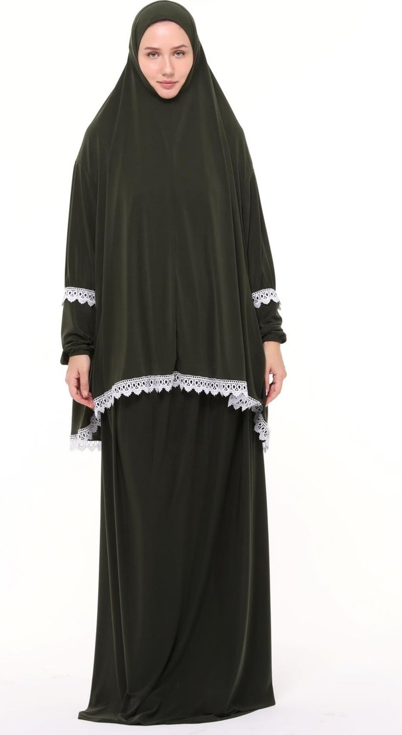 Altobeh Women's Two Piece Lycra Sandy Fabric Ruched Sleeve Prayer Dress  - Image 1