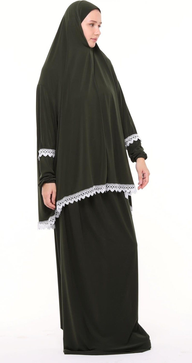 Altobeh Women's Two Piece Lycra Sandy Fabric Ruched Sleeve Prayer Dress  - Image 2