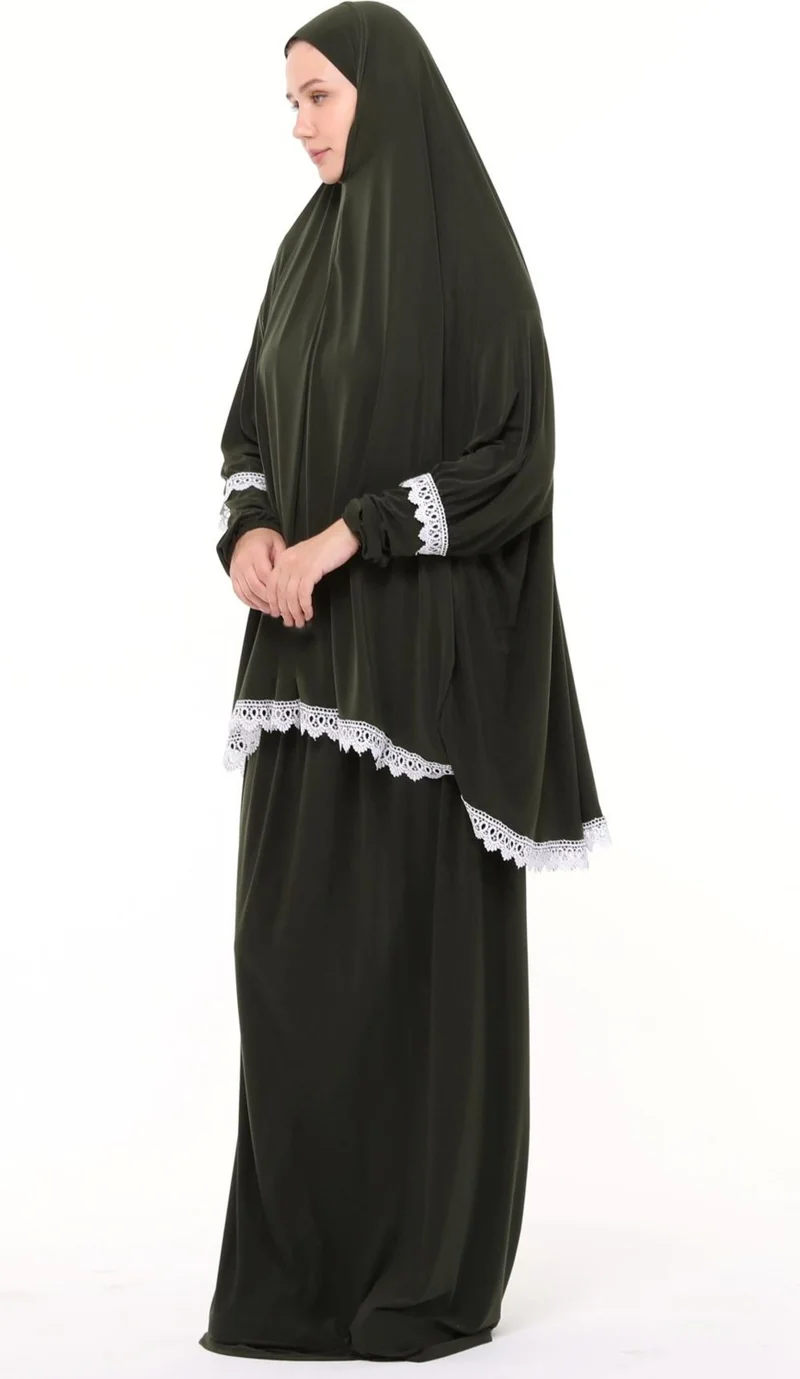 Altobeh Women's Two Piece Lycra Sandy Fabric Ruched Sleeve Prayer Dress