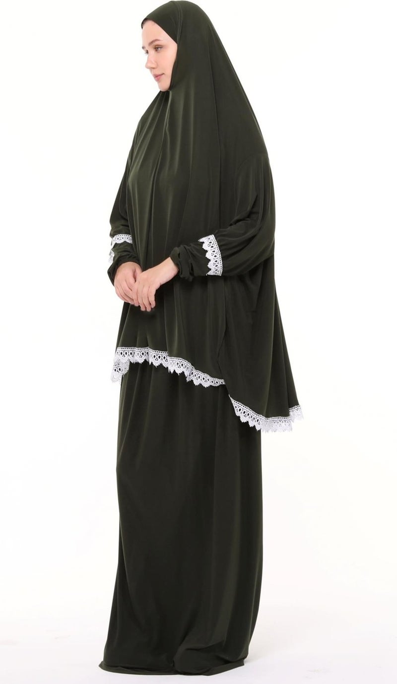 Altobeh Women's Two Piece Lycra Sandy Fabric Ruched Sleeve Prayer Dress  - Image 3