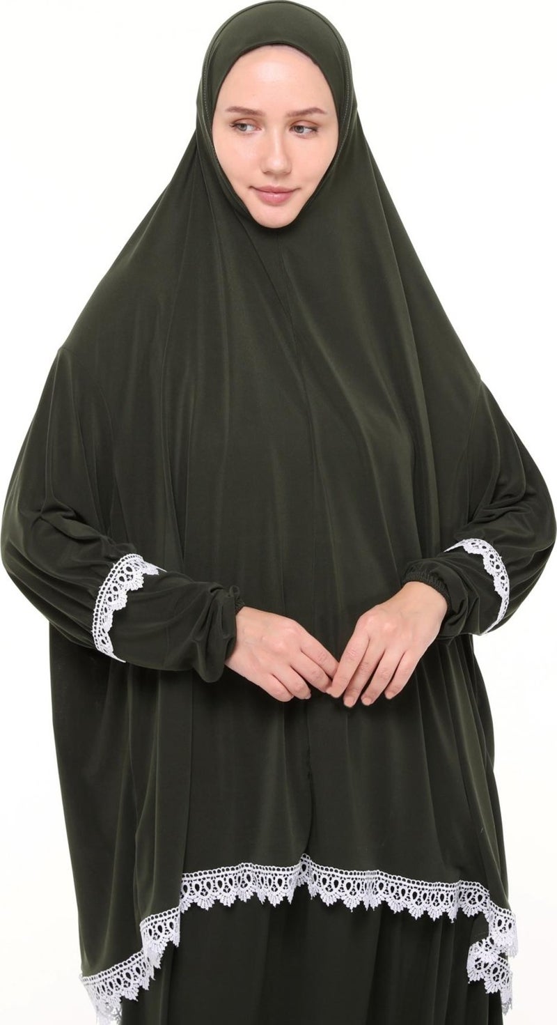 Altobeh Women's Two Piece Lycra Sandy Fabric Ruched Sleeve Prayer Dress  - Image 5
