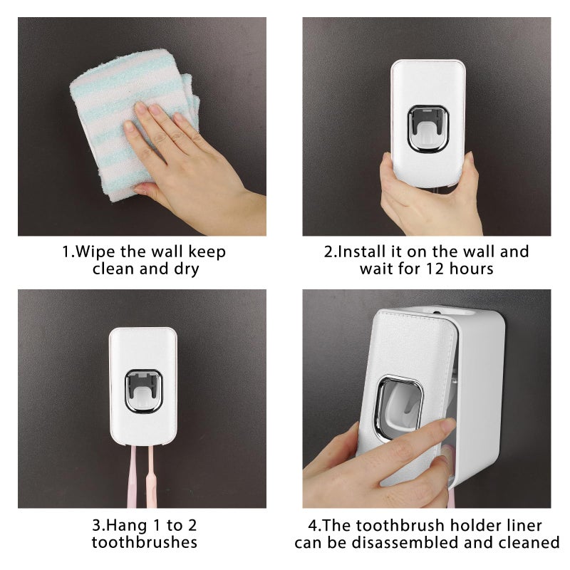 LUEXBOX 2 Slot Plastic Toothbrush Holder And Toothpaste Dispenser Wall Mounted  Automatic Toothpaste Squeezer  2 In 1 Tooth Brush Toothpaste Organizer For Shower (White) - Image 5