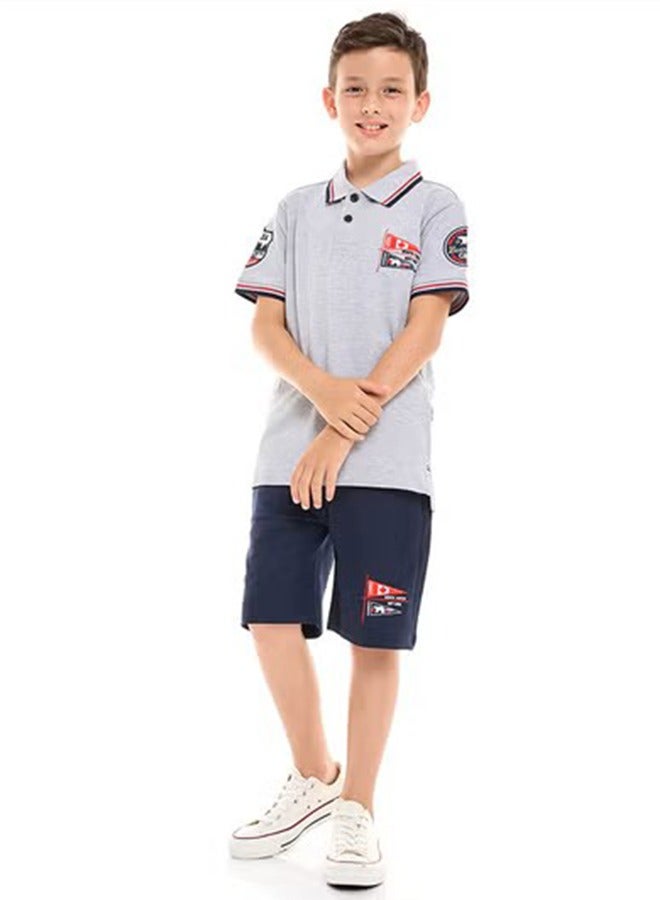 victor and jane Boys 2-Piece Set: Polo Shirt & short for (6-12 Years) Grey & Navy