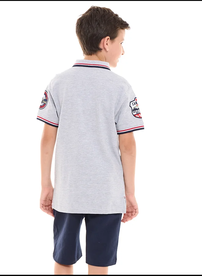 فكتور اند جين Boys 2-Piece Set: Polo Shirt & short for (6-12 Years) Grey & Navy