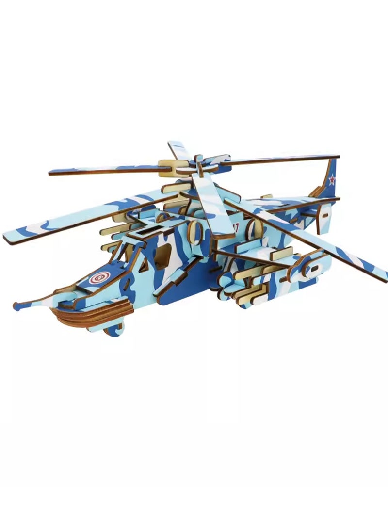 Wooden Puzzle 3D Model Military Building Blocks Assembly Toy Boy (Black Shark Fighter) - Image 1