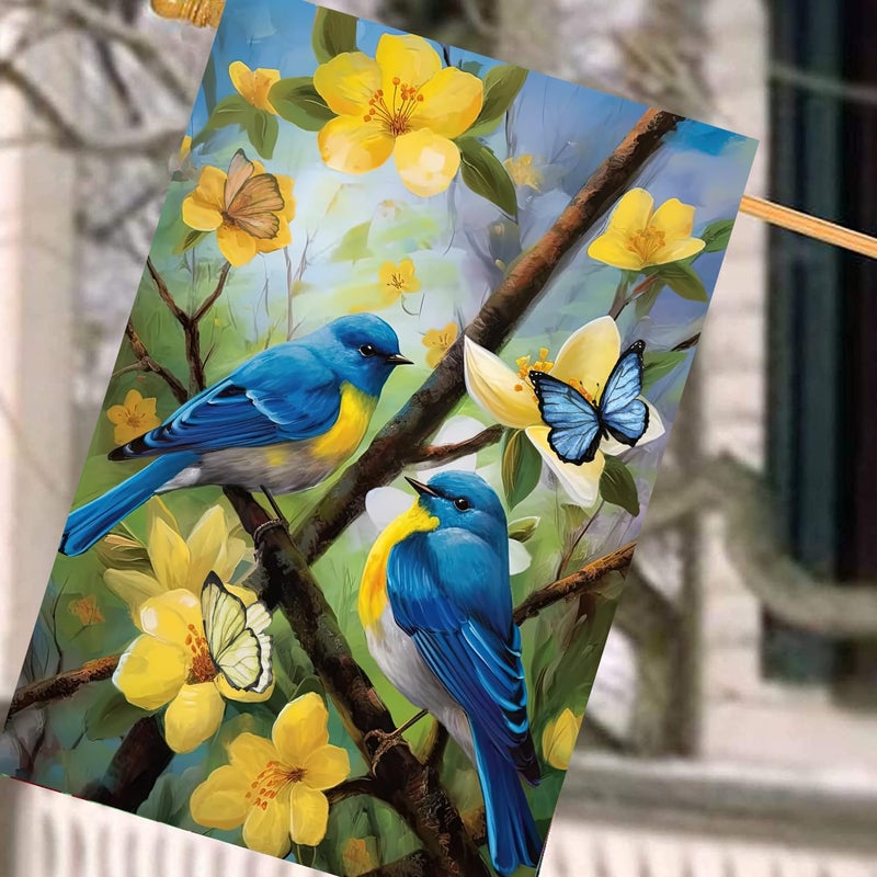 DZGlobal Large Spring Summer House Flags 28x40 Double Sided Bluebird Garden Flag Floral Birds Flag for Outside Porch Yard Outdoor Flower Garden Decor - Image 5