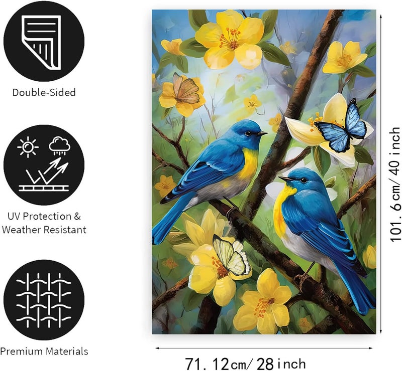 DZGlobal Large Spring Summer House Flags 28x40 Double Sided Bluebird Garden Flag Floral Birds Flag for Outside Porch Yard Outdoor Flower Garden Decor - Image 2