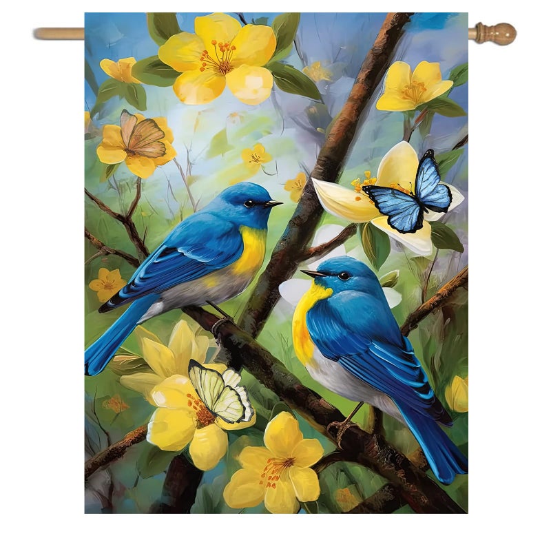 DZGlobal Large Spring Summer House Flags 28x40 Double Sided Bluebird Garden Flag Floral Birds Flag for Outside Porch Yard Outdoor Flower Garden Decor - Image 1