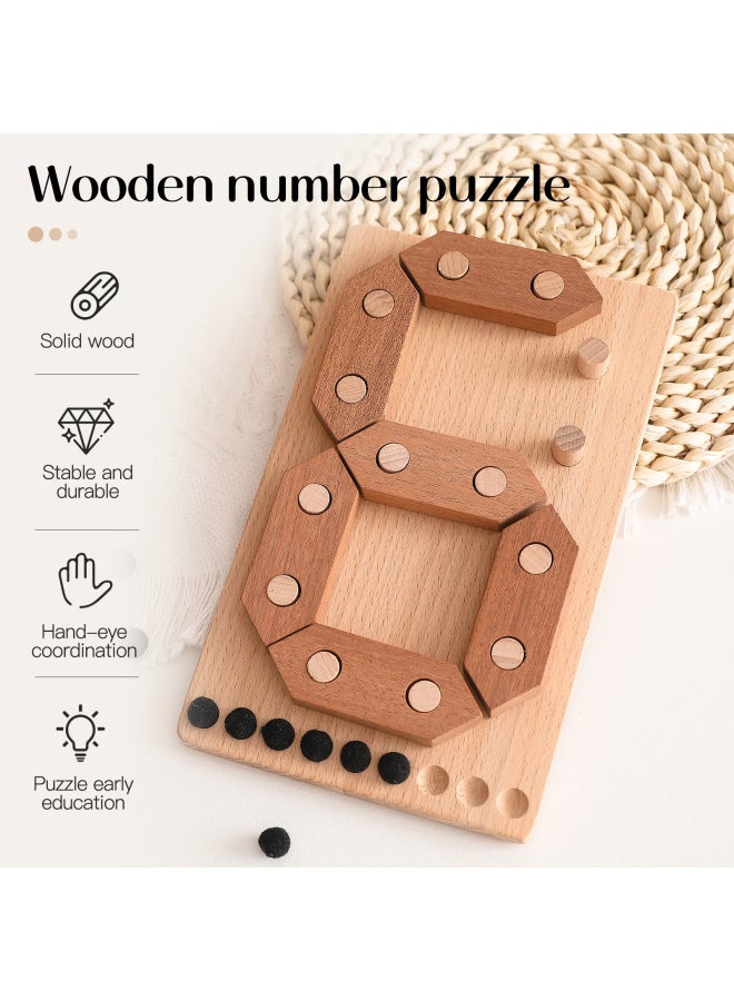 أحجية أطفال محمولة باليد، أحجية خشبية للأطفال، رقم 1 ونصف، طفل يبلغ من العمر عامين، لعبة مونتيسوري للعلوم والتعليم، اللون: أحجية رقمية خشبية - Image 3