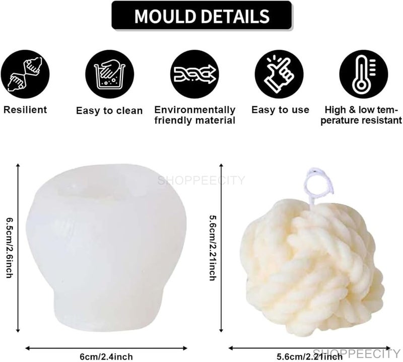 Shoppeecity Woolen Ball Candle Mold 3D Round Yarn Ball Wax Candle Mold Soft Silicone Gypsum Mould for DIY Crafts Beeswax Aromatherapy Soap Bath Bomb Cake Decoration Fondant Resin Ornaments - Image 4