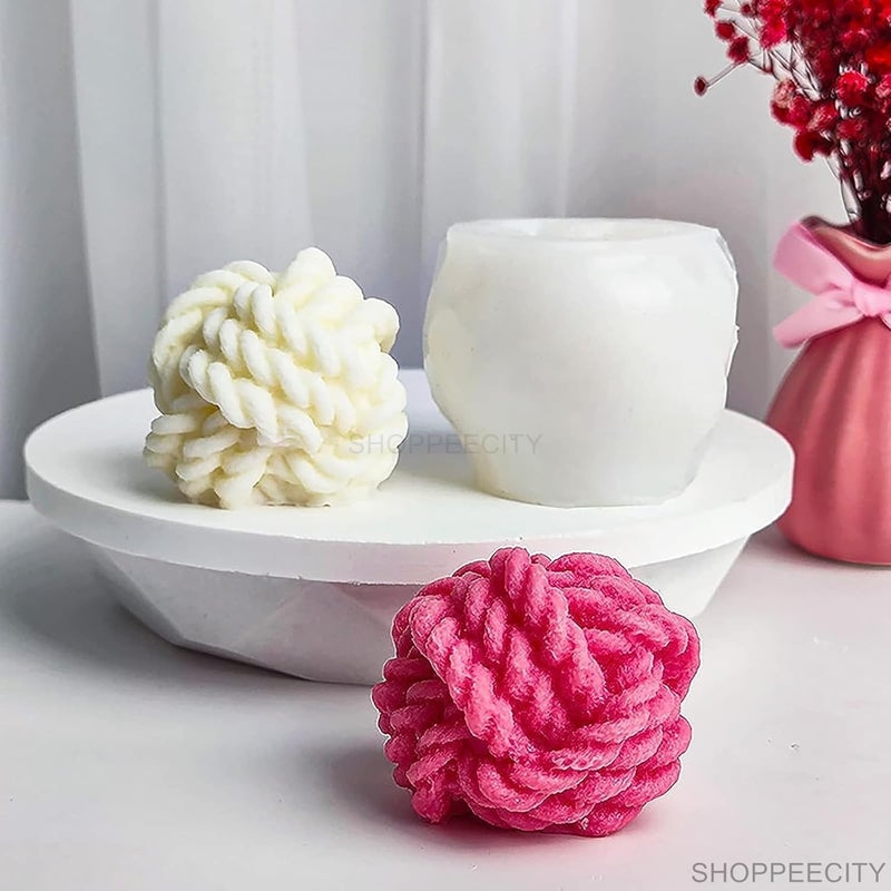 Shoppeecity Woolen Ball Candle Mold 3D Round Yarn Ball Wax Candle Mold Soft Silicone Gypsum Mould for DIY Crafts Beeswax Aromatherapy Soap Bath Bomb Cake Decoration Fondant Resin Ornaments - Image 2