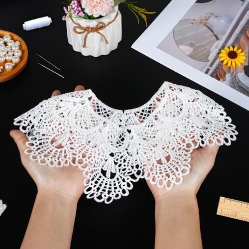 MAMUNU 2 Pieces White Lace Collar, Hollow Out Flower Lace Fabric Collar, Embroidered Applique Neckline for Women and Girls Sewing Supplies Crafts DIY Accessory - Image 3