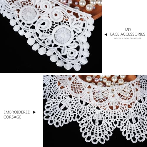 MAMUNU 2 Pieces White Lace Collar, Hollow Out Flower Lace Fabric Collar, Embroidered Applique Neckline for Women and Girls Sewing Supplies Crafts DIY Accessory - Image 2