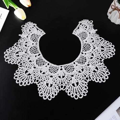MAMUNU 2 Pieces White Lace Collar, Hollow Out Flower Lace Fabric Collar, Embroidered Applique Neckline for Women and Girls Sewing Supplies Crafts DIY Accessory - Image 5