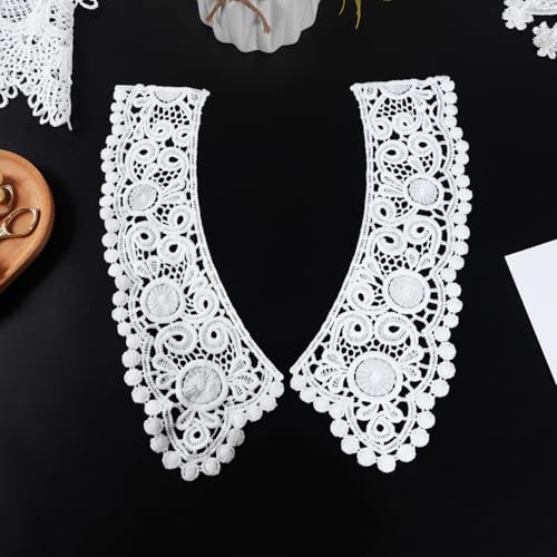 MAMUNU 2 Pieces White Lace Collar, Hollow Out Flower Lace Fabric Collar, Embroidered Applique Neckline for Women and Girls Sewing Supplies Crafts DIY Accessory - Image 4