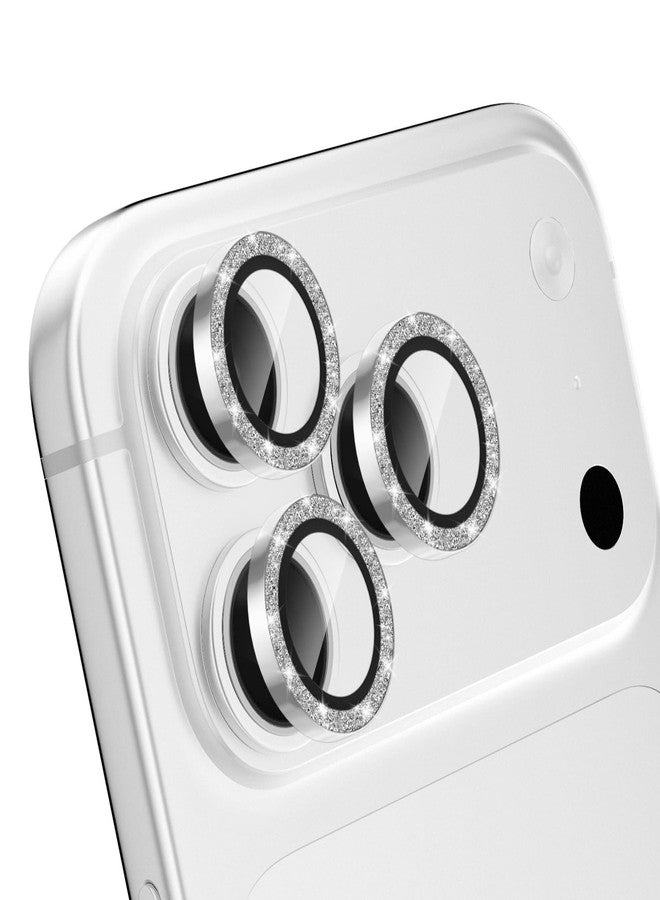 CloudValley Glitter Camera Lens Protective Film for iPhone 17 Pro/iPhone 17 Pro Max, HD Scratch Resistant Tempered Glass, Shatterproof Metallic Ring, Glitter Silver - Image 1