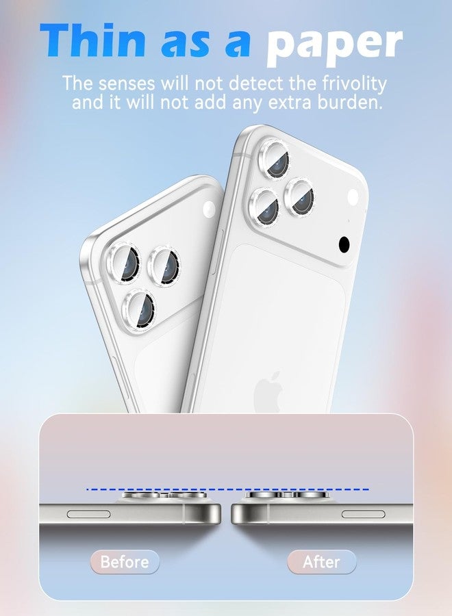 CloudValley Glitter Camera Lens Protective Film for iPhone 17 Pro/iPhone 17 Pro Max, HD Scratch Resistant Tempered Glass, Shatterproof Metallic Ring, Glitter Silver - Image 4