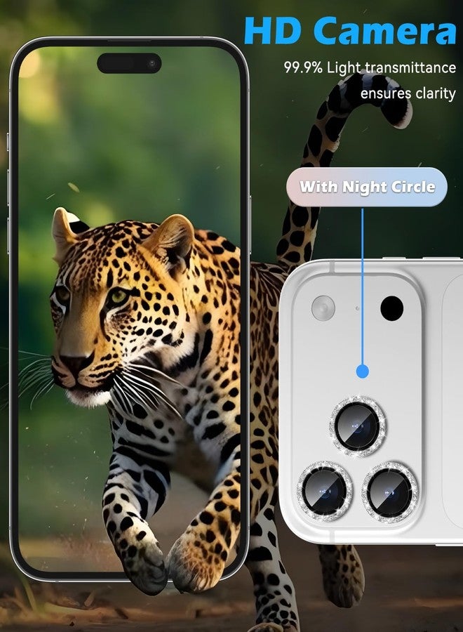 CloudValley Glitter Camera Lens Protective Film for iPhone 17 Pro/iPhone 17 Pro Max, HD Scratch Resistant Tempered Glass, Shatterproof Metallic Ring, Glitter Silver - Image 2