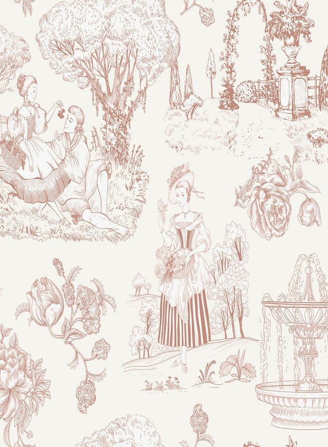 Livelynine Pink Toile Wallpaper Peel and Stick Vintage French Country Chateau Blush Pink Coquette Wall Paper for Bedroom Nursery Girls Room Light Pink Chinoiserie Removable Contact Paper 17.5x78.8 - Image 1