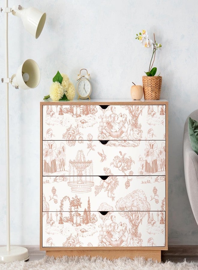Livelynine Pink Toile Wallpaper Peel and Stick Vintage French Country Chateau Blush Pink Coquette Wall Paper for Bedroom Nursery Girls Room Light Pink Chinoiserie Removable Contact Paper 17.5x78.8 - Image 2