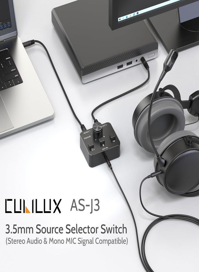 Cubilux AS-J3 3.5mm Headset Selector (Microphone Signal Supported), Bidirectional 2-In-1-Out or 1-In-2-Out 1/8 Stereo A/B Audio Switcher for PC Laptop Computer - Image 2